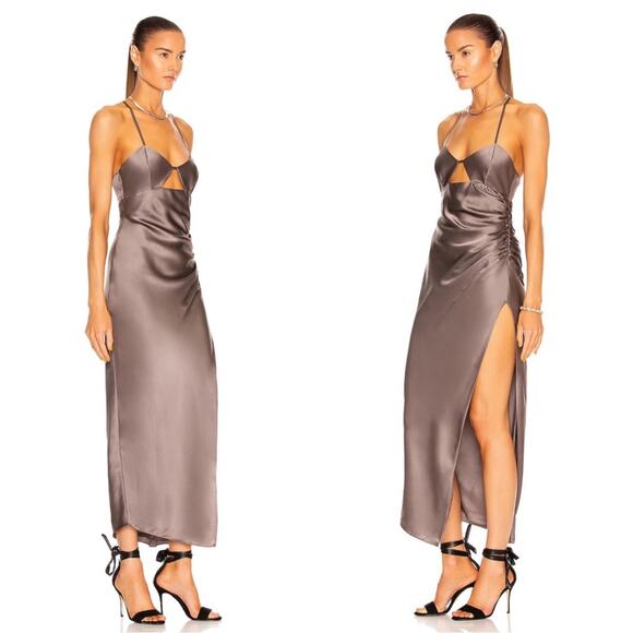 The Sei Cutout Ruched Silk Smog Gray Midi Dress Size 4 - Picture 2 of 8